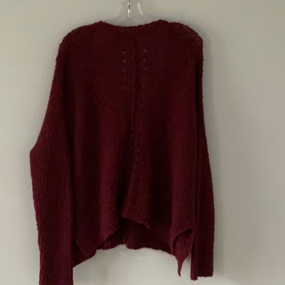 Free People Wool Blend Oversized Cardigan Size XS Burgundy Pockets - Picture 7 of 9